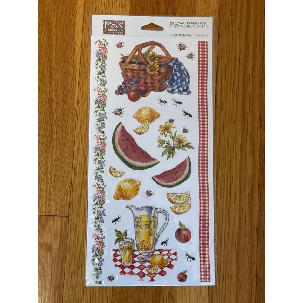 Vintage PSX‎ Scrapbooking Stickers Picnic Time Summer Fruit Bugs Archival Sealed